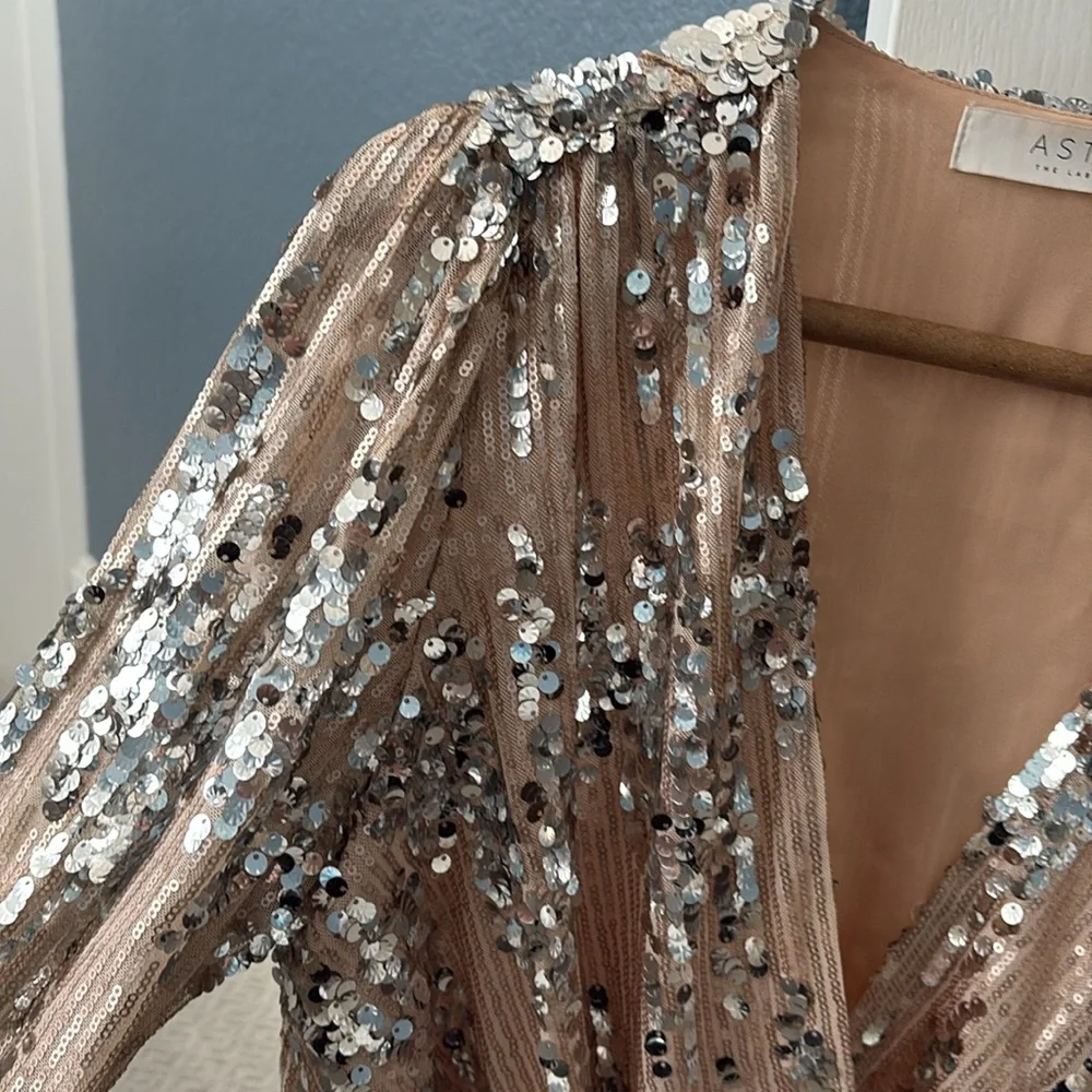 ASTR The Label Primadonna Silver & Tan Sequin Top - Small, 4 - 6 - Picture 8 of 14